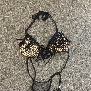 Leopard Print Fringe Bikini Top